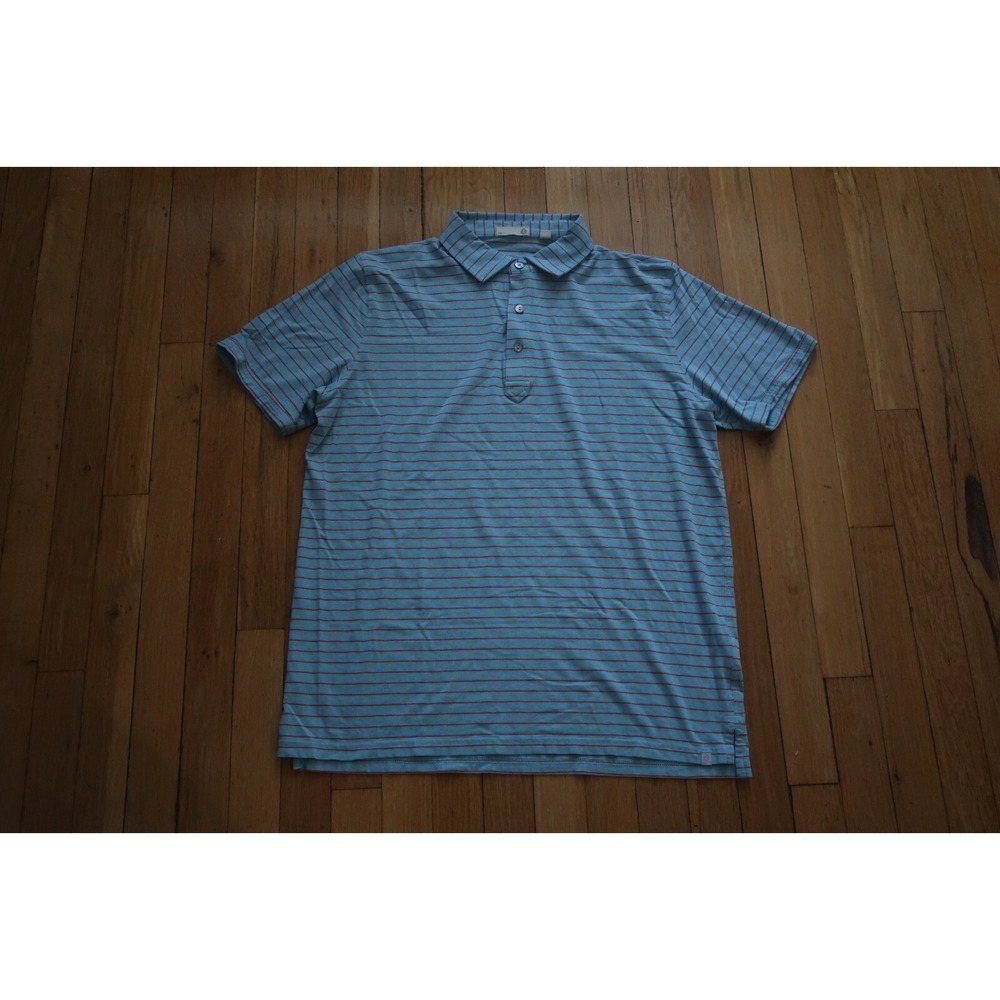 Tasc Polo Shirt Mens Large Blue Orange Striped Performance Stretch Golf